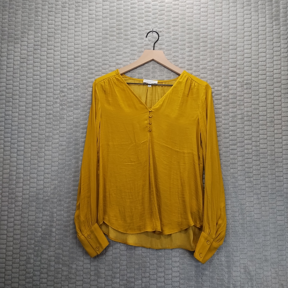 Maison d' Amelie Elegant Mustard Yellow Blouse-Satin Texture-XS
